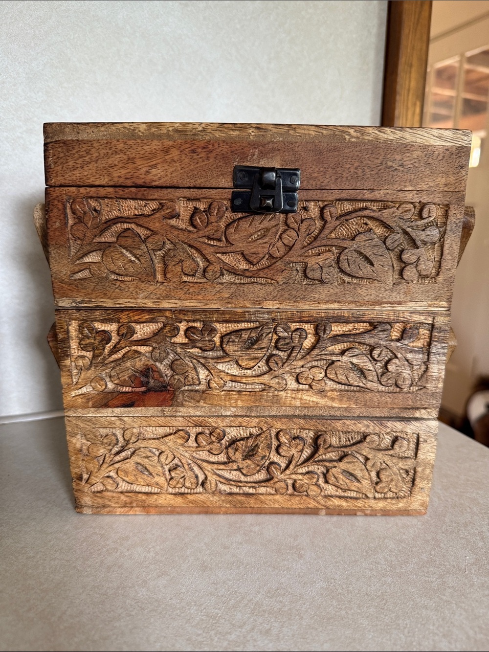 EARTHBOUND Carved Wooden Jewelry Organizer - Warm Brown